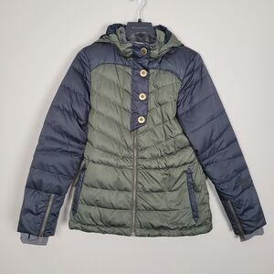 Cabelas Puffer Jacket Womens Medium 650 Down Goose Down Quilted Green Parka